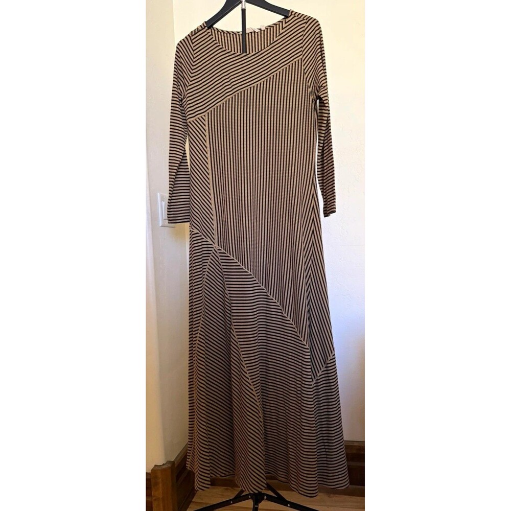 Soft Surroundings Ryley Striped Knit Maxi Dress S Tan Black Seaming Lagenlook